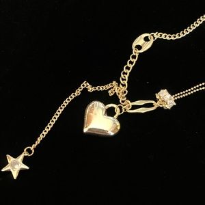 Handmade Gold Heart With Star Pendant and Turnable Diamond Bead Pendant Necklace